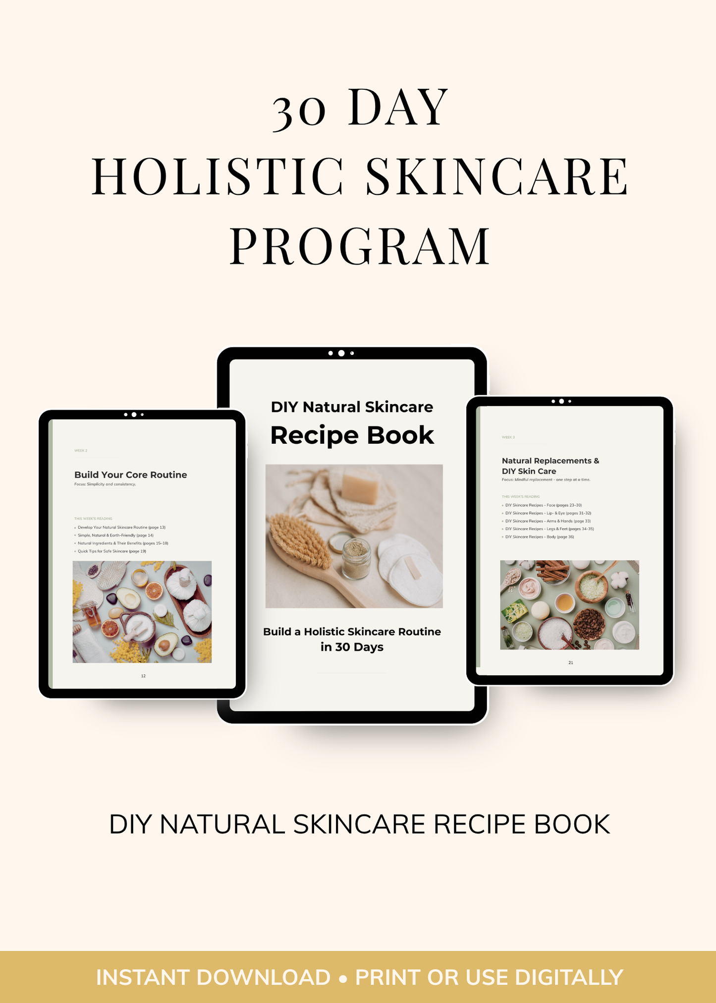 Tired of Complicated Skincare? Natural Skincare Guide for Glowing Skin, 30-Day Holistic Skin Program, DIY Beauty Recipes, PDF
